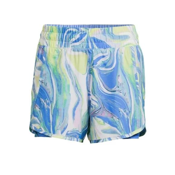Avia Running Shorts Sz Small 4-6 Biker Short Liner Blue Swirls Zippered Pocket - Picture 6 of 8